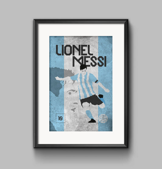 Argentina's Lionel Messi - A digital illustration Art Deco style print