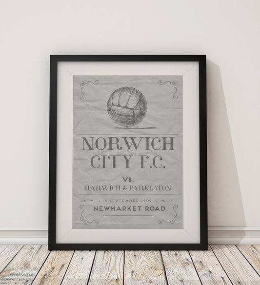 Norwich City 'First Game' vintage style poster print