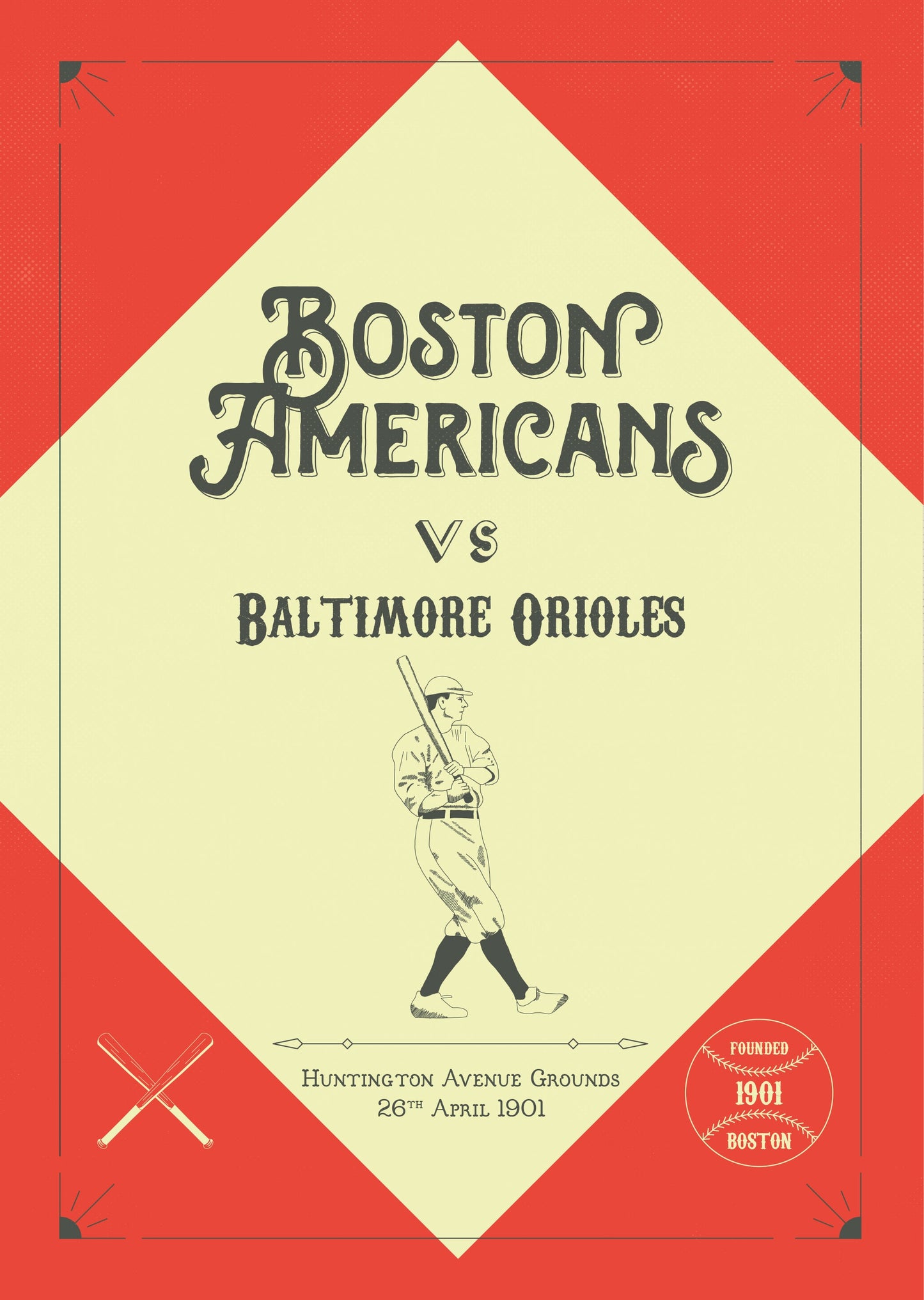 Boston Red Sox 'First Game' vintage style poster print