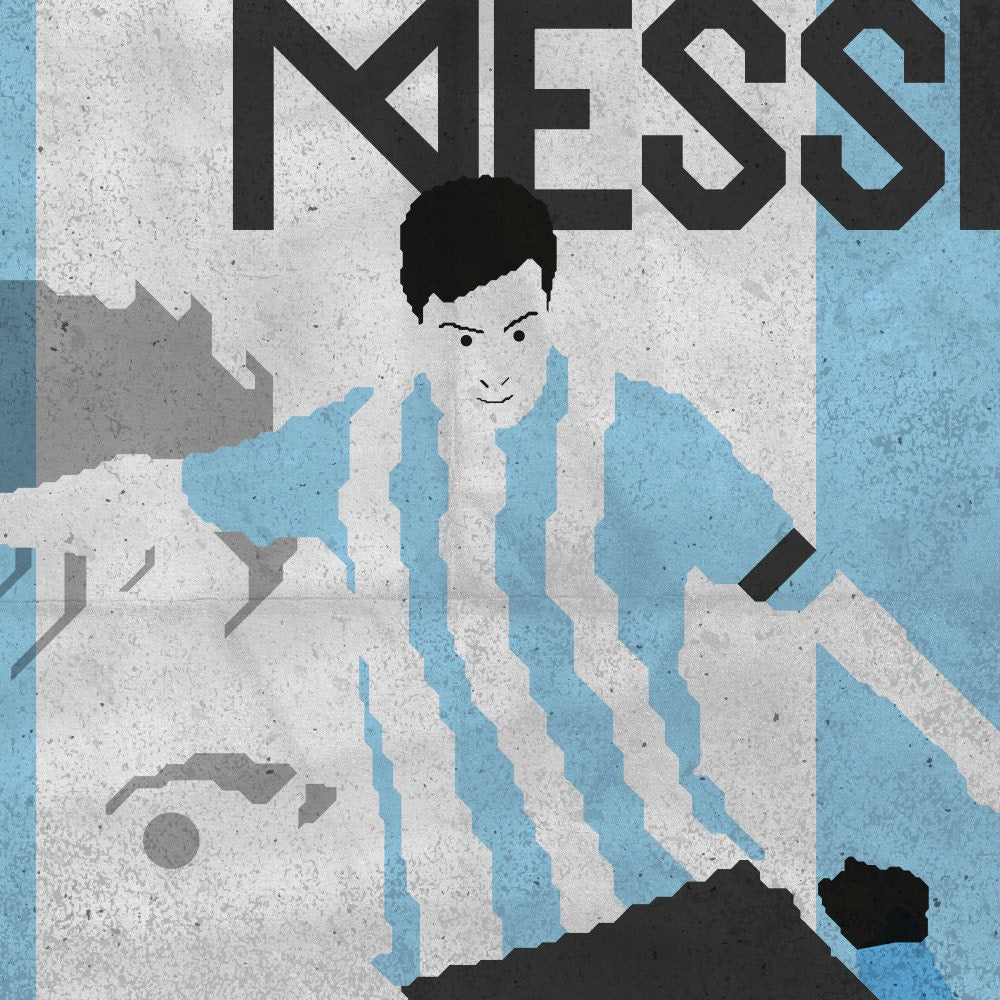 Argentina's Lionel Messi - A digital illustration Art Deco style print