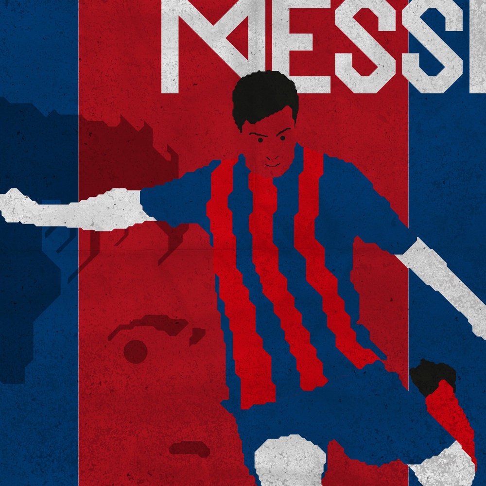 Barcelona's Lionel Messi - A digital illustration Art Deco style print